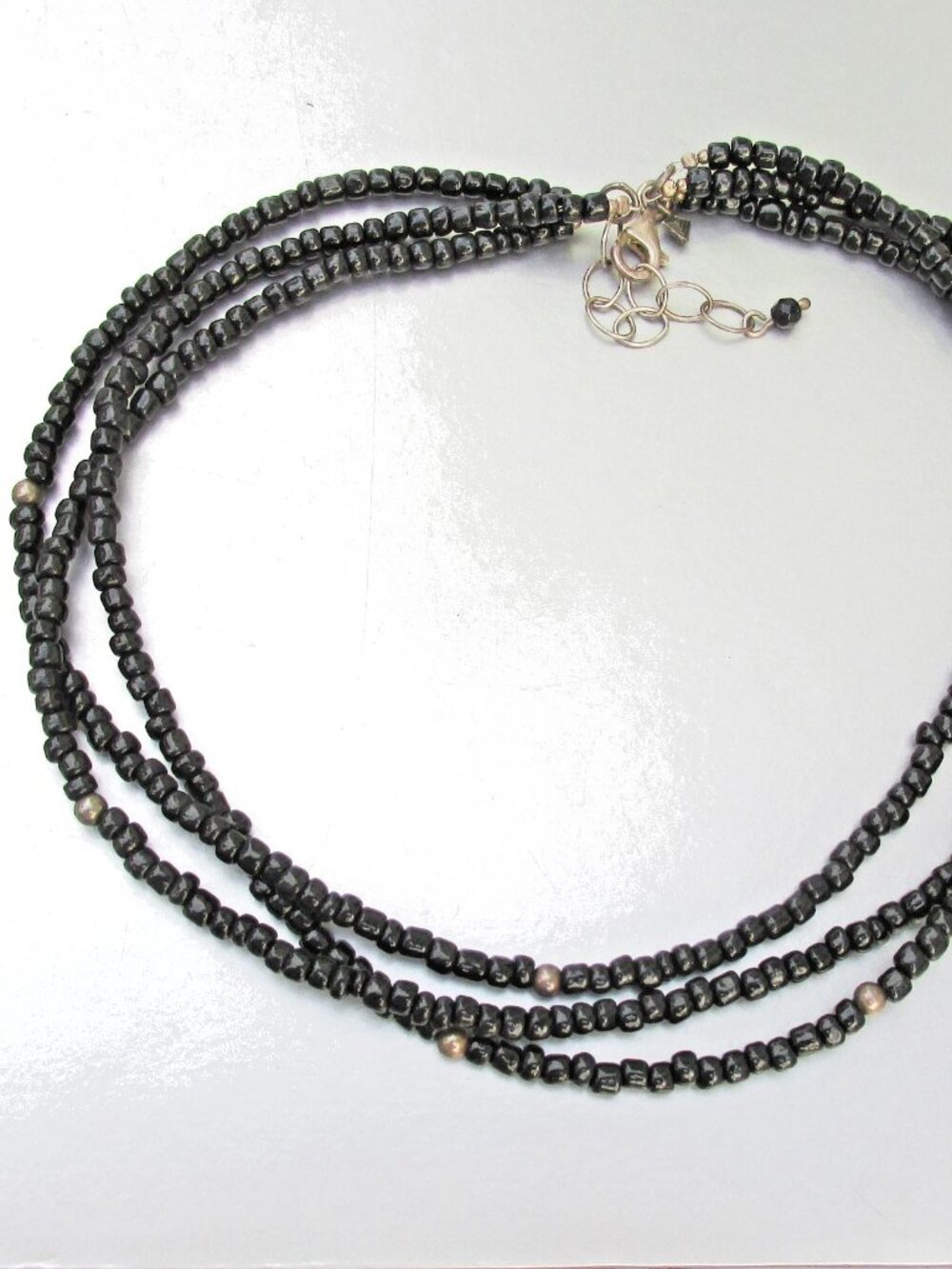 Retired SILPADA N1500 Sterling Silver 3 Strand Glass & Black Onyx Bead Necklace